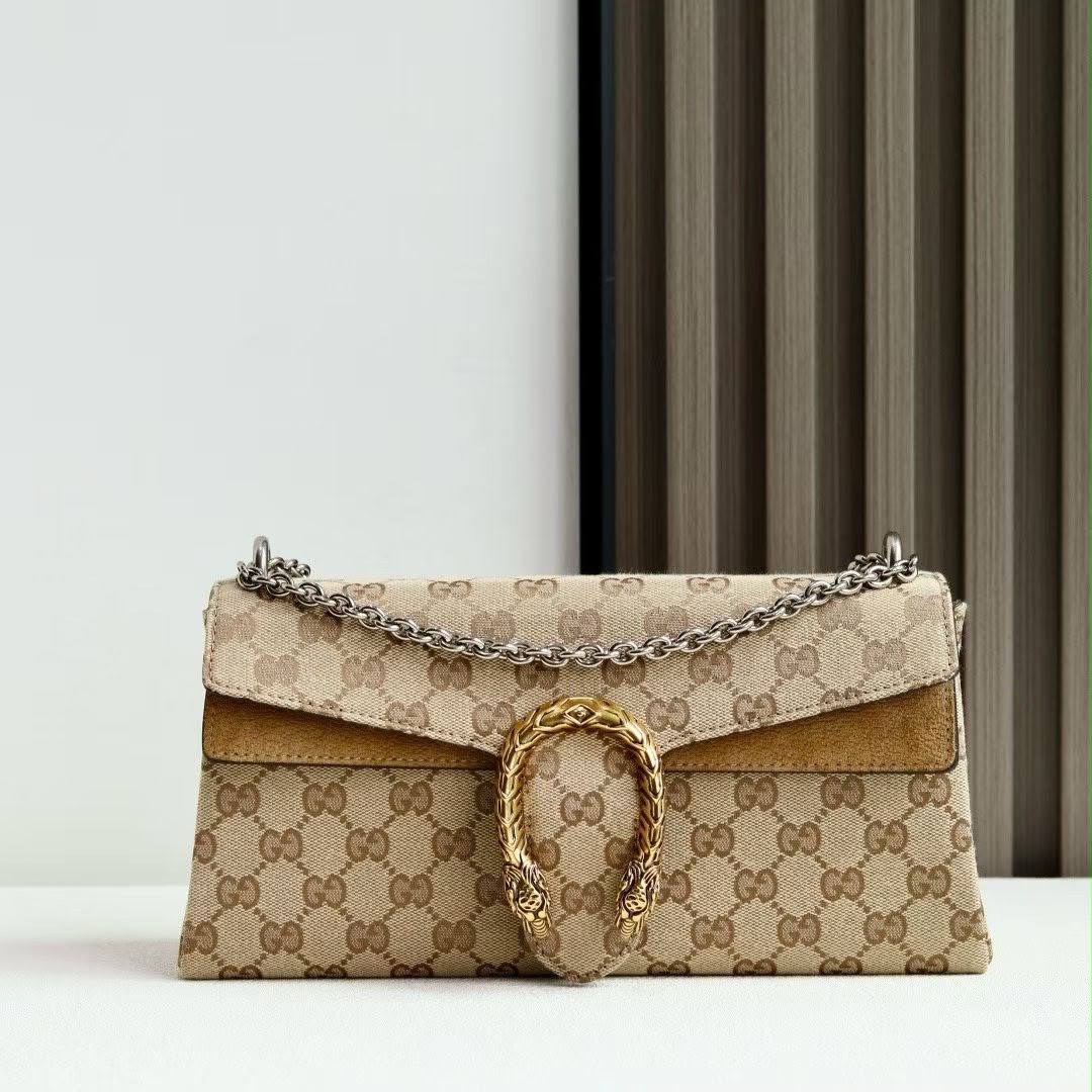 Gucci Horseshoe-Clasp Flap Shoulder Bag - Beige Monogram
