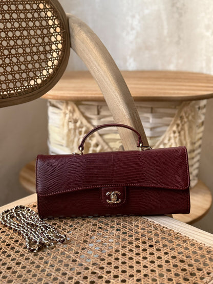 Chanel Structured Handbag - Burgundy Embossed