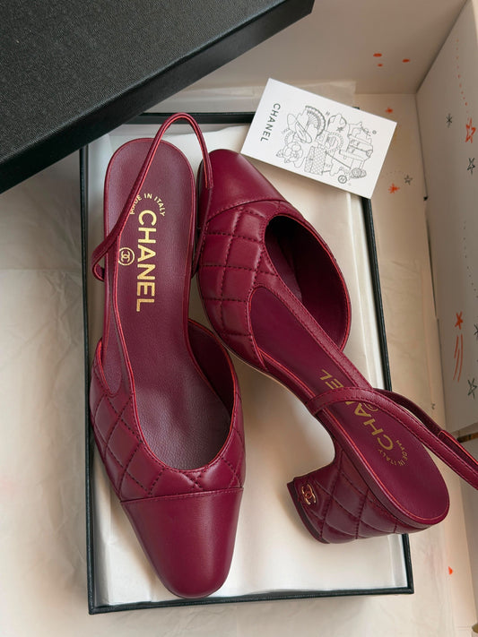 Chanel Quilted Slingback Heels - Burgundy