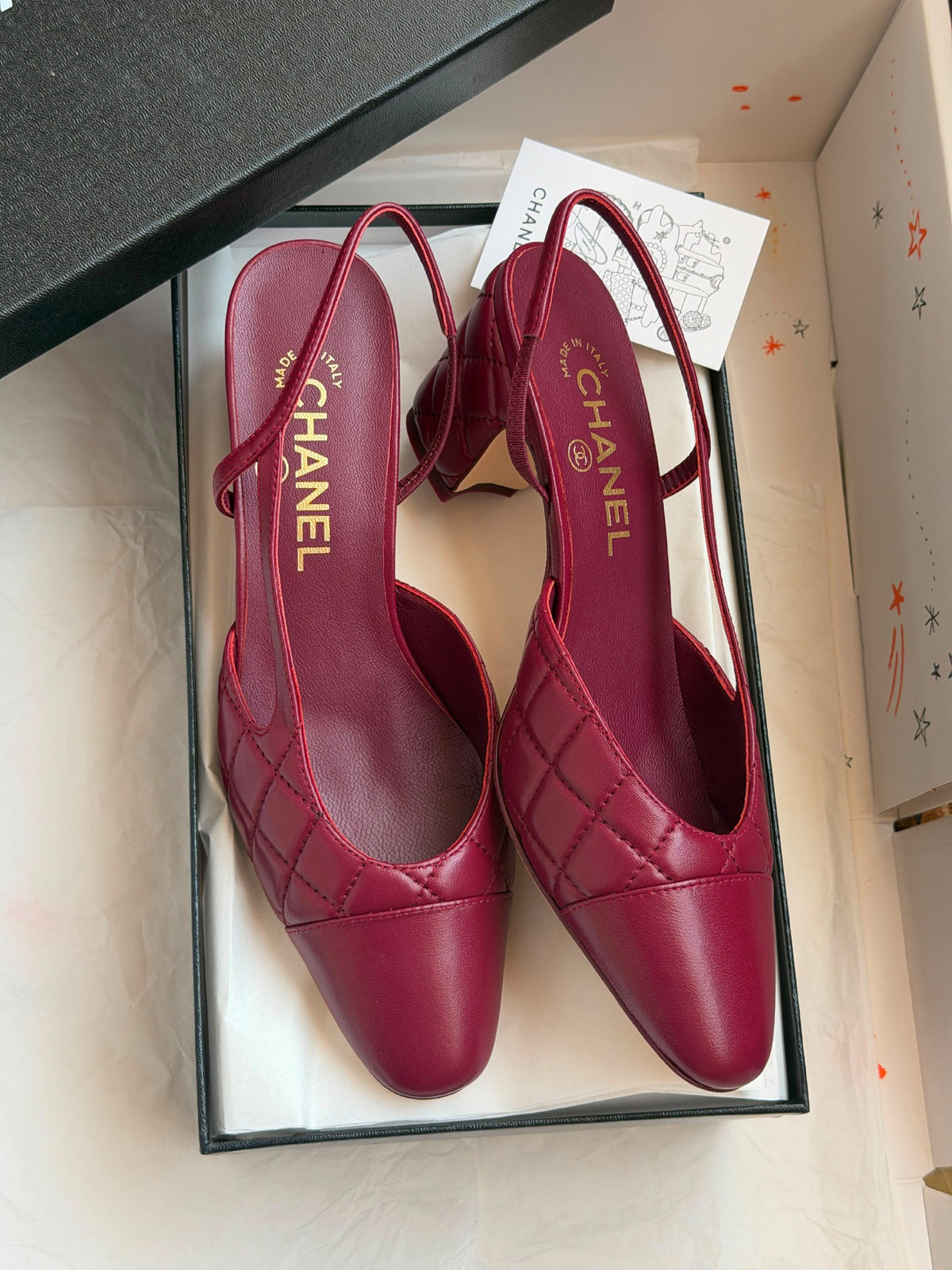Chanel Quilted Slingback Heels - Burgundy
