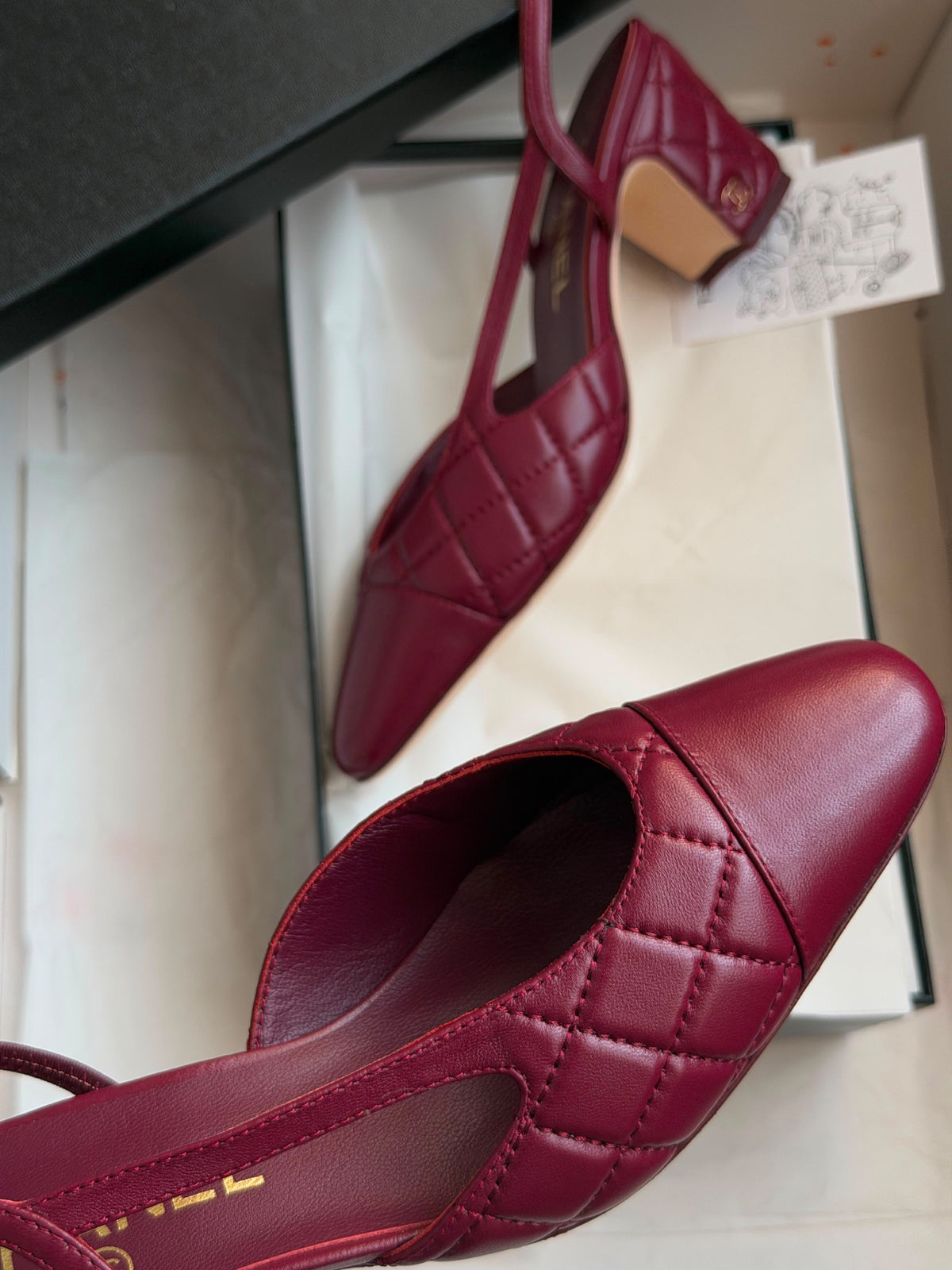 Chanel Quilted Slingback Heels - Burgundy