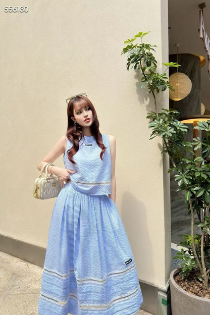 Miu Miu Crop Top And Maxi Skirt Set - Light Blue