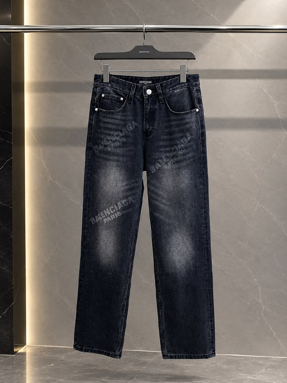 Balenciaga Logo Print Jeans Pants - Black
