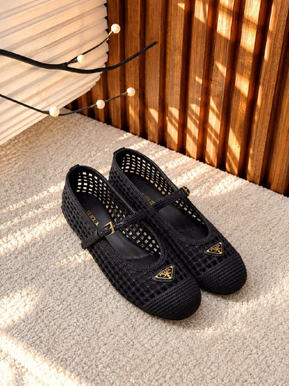 Prada Woven Mary Jane Ballerina - Black