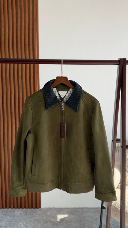 Bottega Veneta Woven-Collar Bomber Jacket - Green