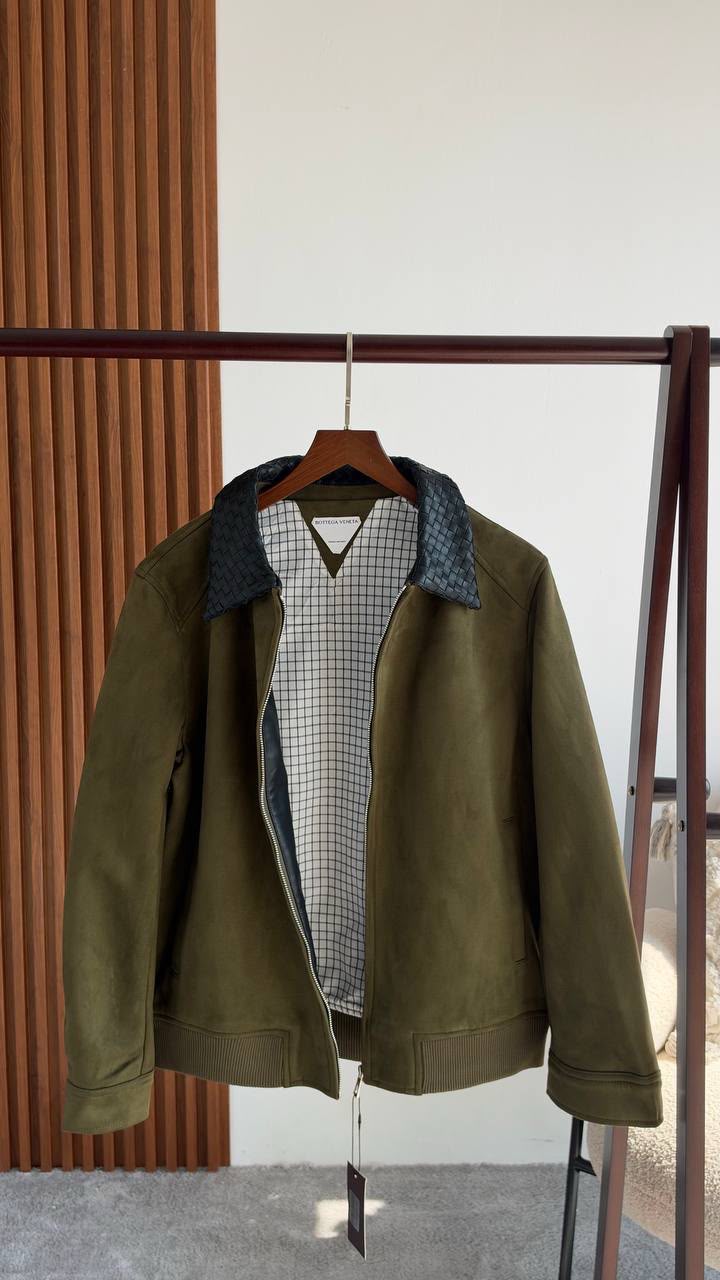Bottega Veneta Woven-Collar Bomber Jacket - Green