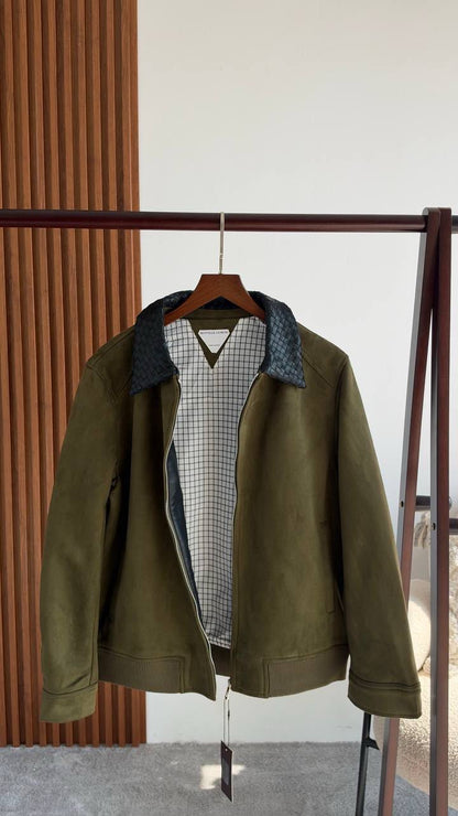 Bottega Veneta Woven-Collar Bomber Jacket - Green