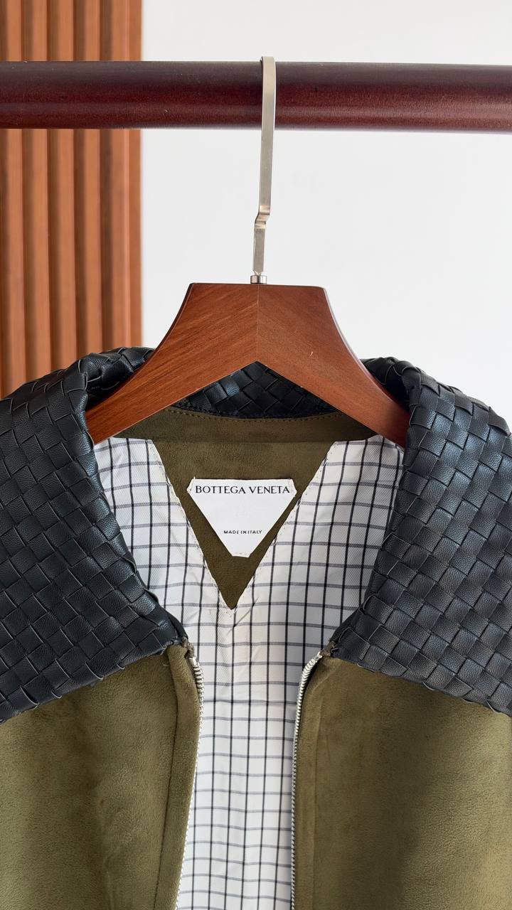 Bottega Veneta Woven-Collar Bomber Jacket - Green