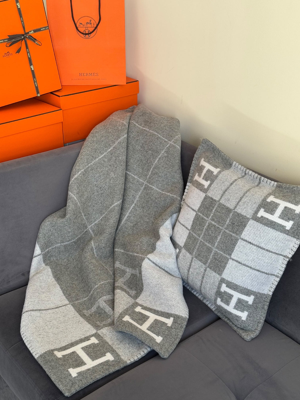 Hermès Blanket Set Windowpane - Grey