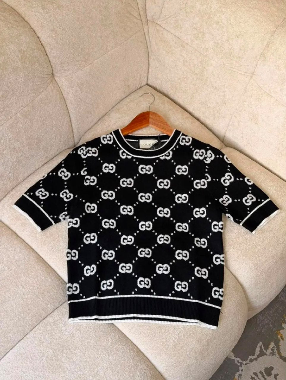 Gucci Lattice-Motif Knitted T-Shirt - Black