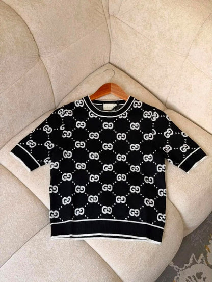 Gucci Lattice-Motif Knitted T-Shirt - Black