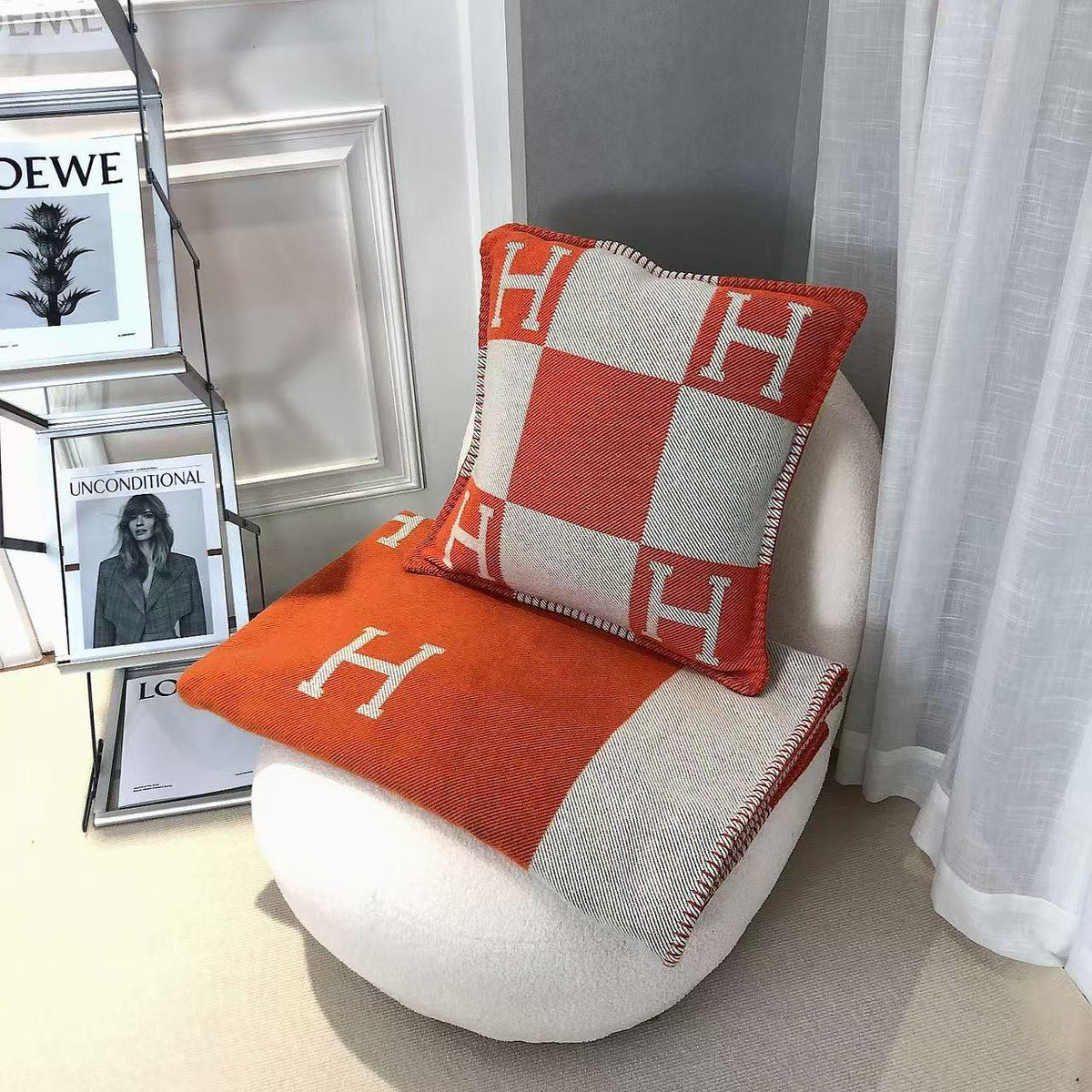 Hermes H-Check Shawl - Orange