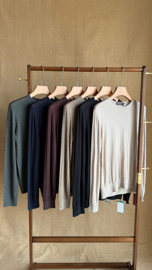 Loro Piana Crew-Neck Sweater - White, Burgundy, Dark Grey, Navy, Black, Beige, Blue