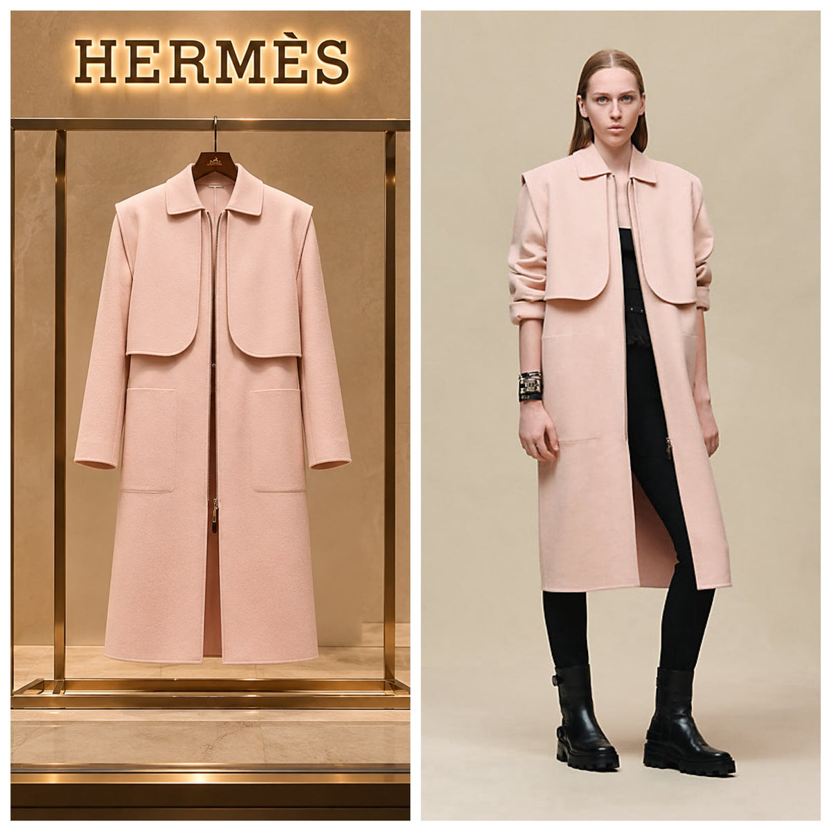 Hermès Cape-Panel Coat - Pink