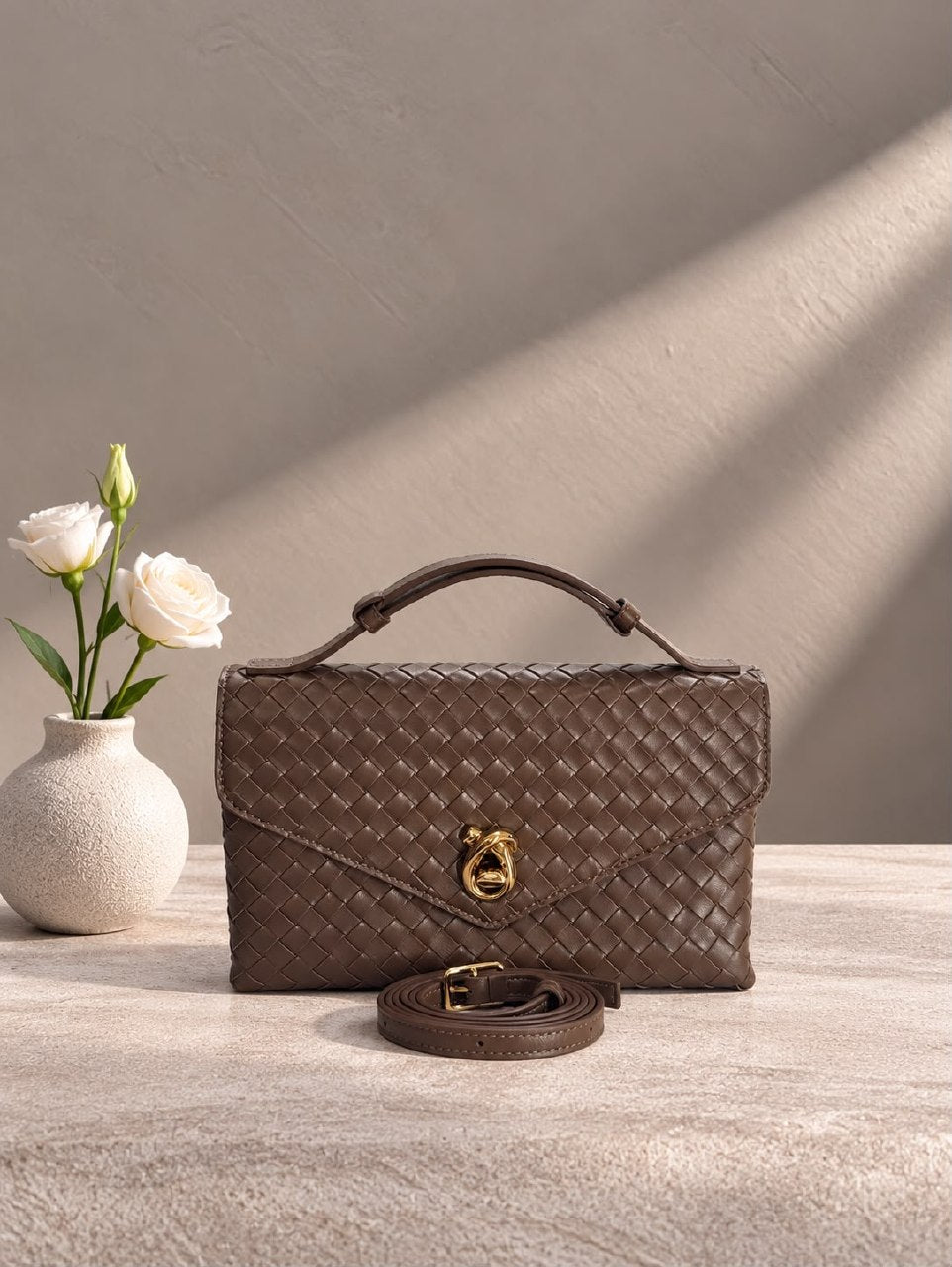 Bottega Veneta Double-Handle Handbag - Dark Brown