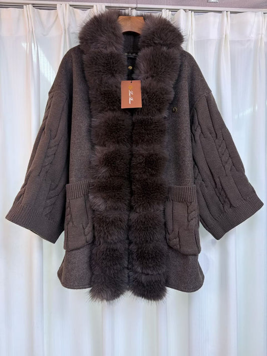 Loro Piana Cable-Sleeve Coat - Dark Grey
