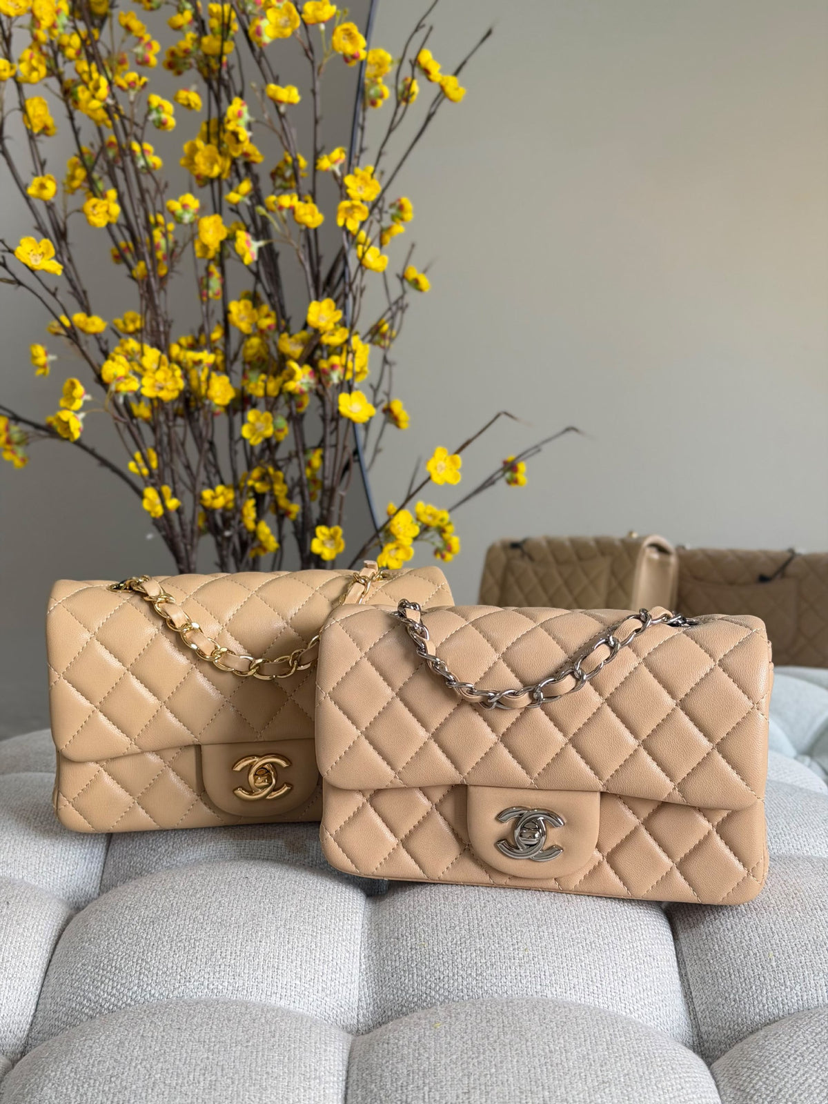 Chanel Quilted Flap Shoulder Bag - Beige