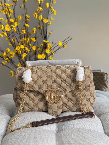 Gucci GG Flap Shoulder Bag - Beige