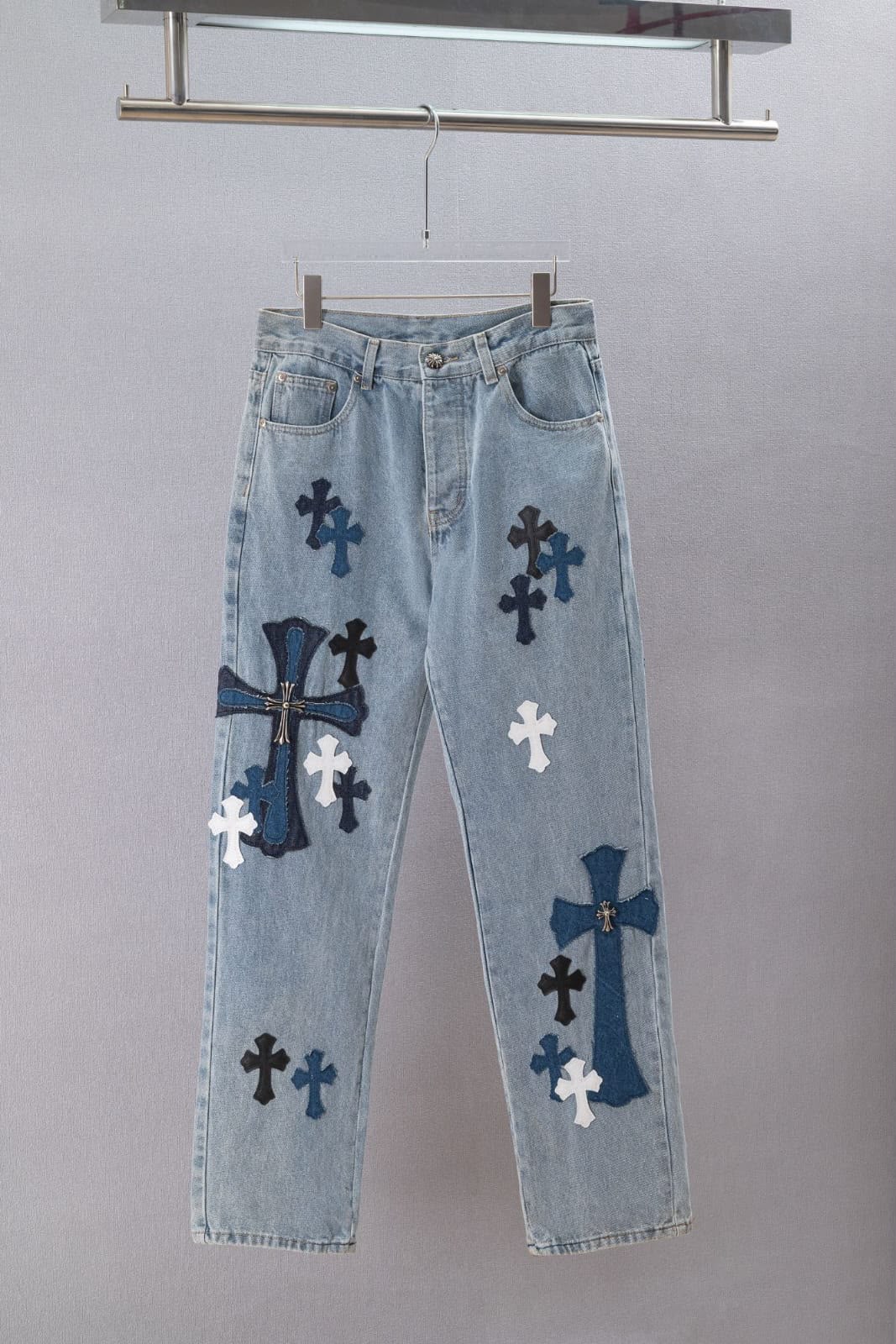 Chrome Hearts Cross Patch Jeans Pants - Light Blue