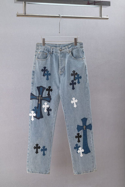 Chrome Hearts Cross Patch Jeans Pants - Light Blue