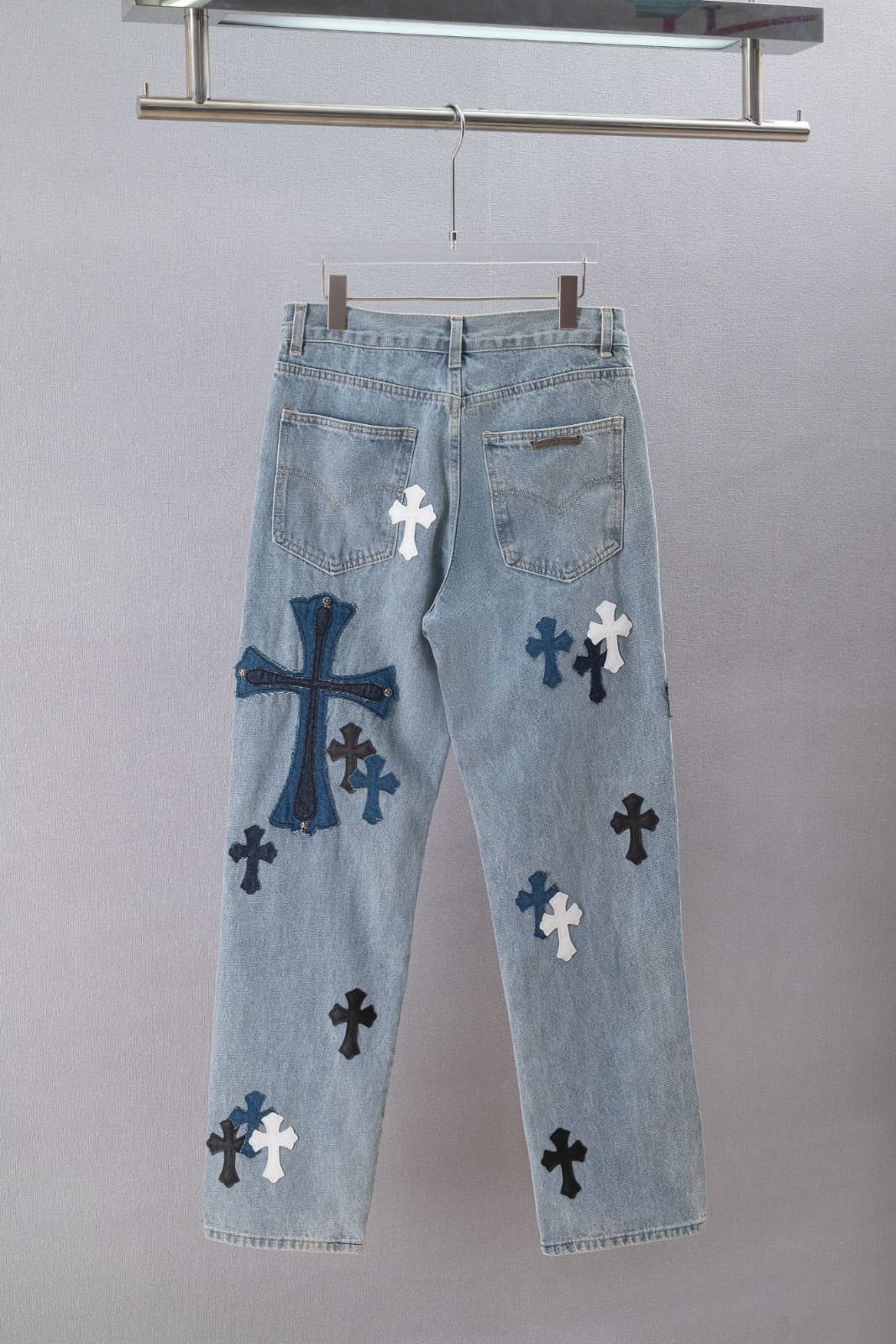 Chrome Hearts Cross Patch Jeans Pants - Light Blue