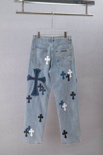 Chrome Hearts Cross Patch Jeans Pants - Light Blue