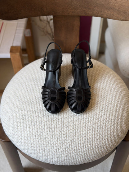 Hermes Low Block Heels - Black