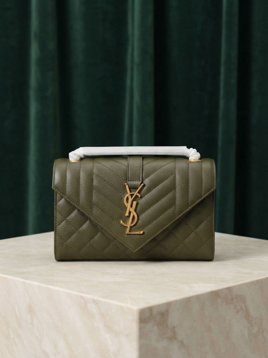 YSL Chevron Flap Shoulder Bag - Green
