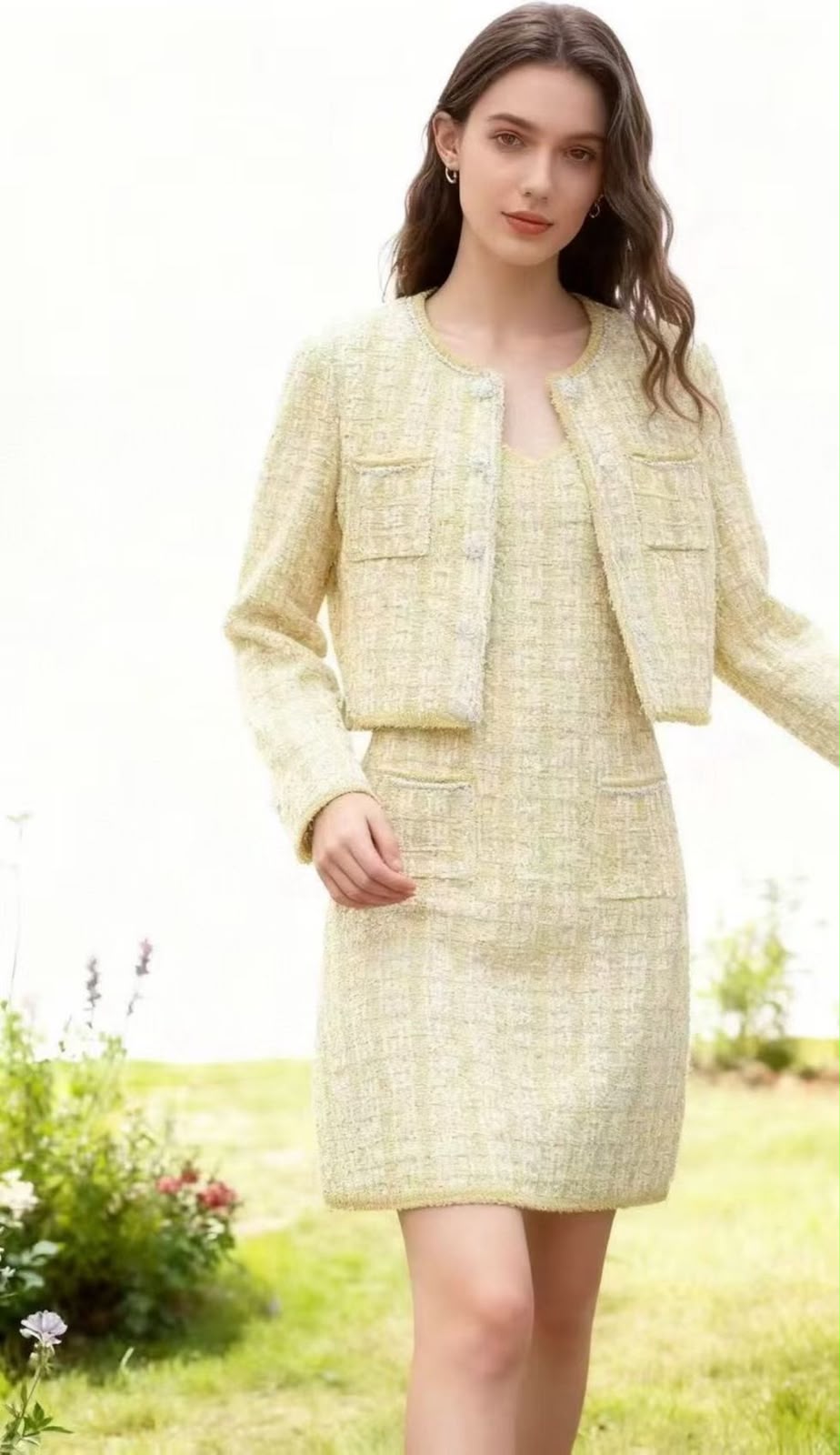 Self-Portrait Tweed Pocket Set - Beige