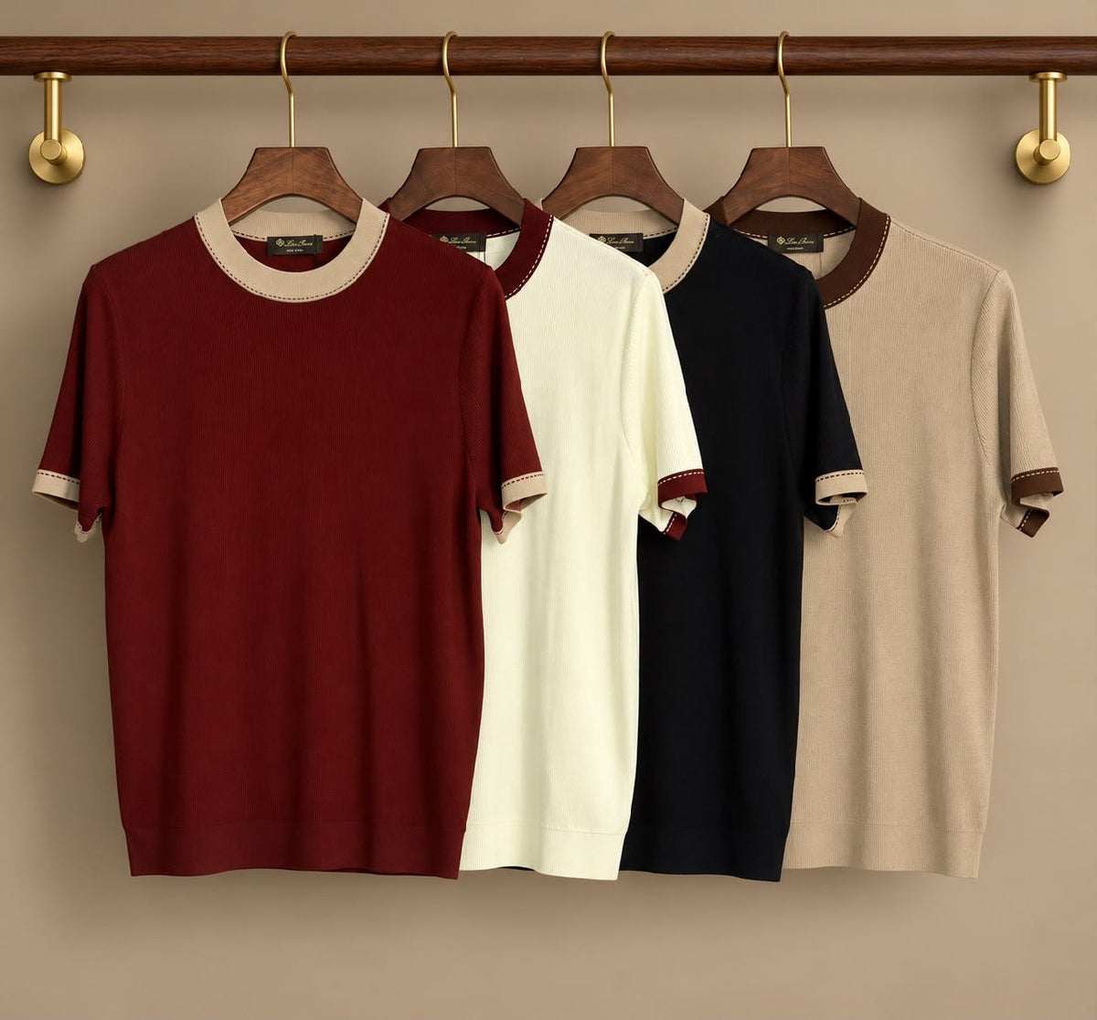 Loro Piana Knitted T-Shirt - Burgundy, Beige, Black, White