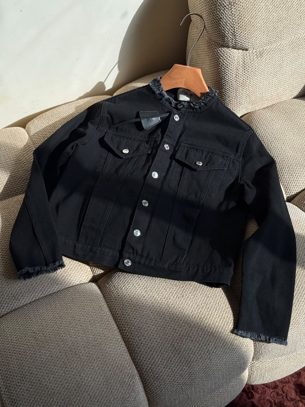 Celine Frayed Collar Jacket - Black