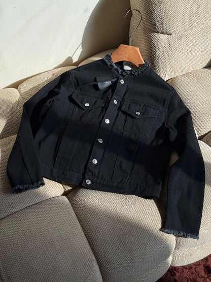 Celine Frayed Collar Jacket - Black