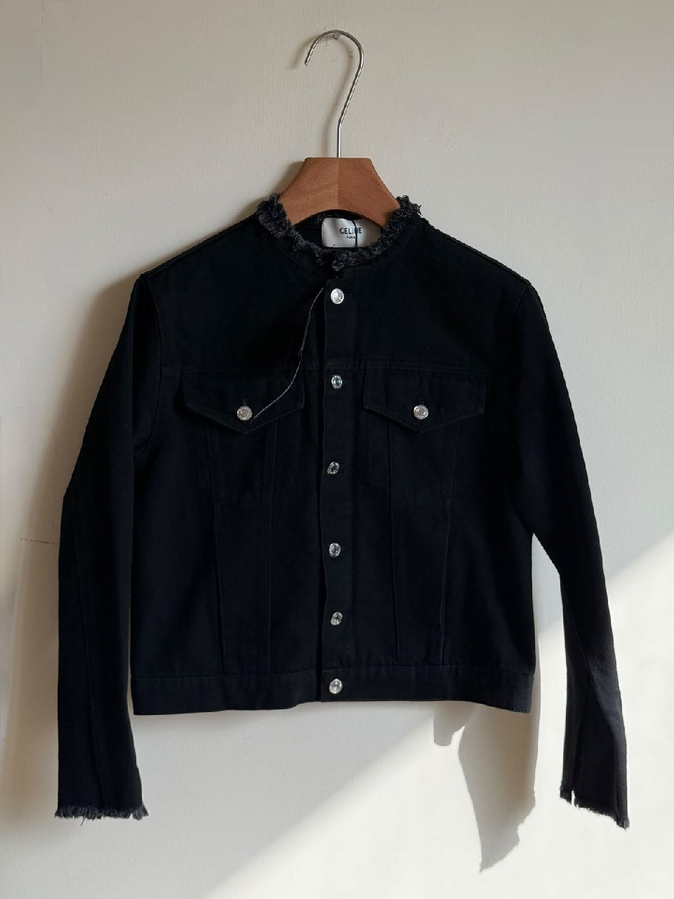 Celine Frayed Collar Jacket - Black