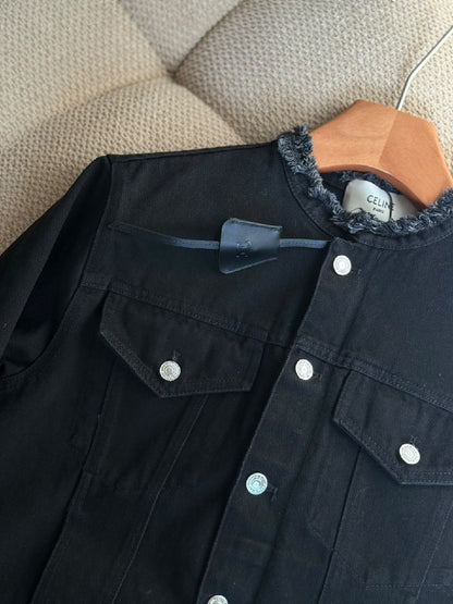 Celine Frayed Collar Jacket - Black