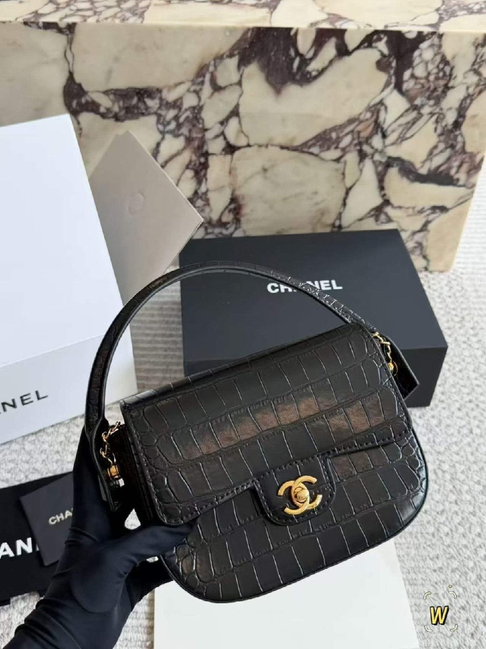 Chanel Structured Flap Handbag - Black Embossed