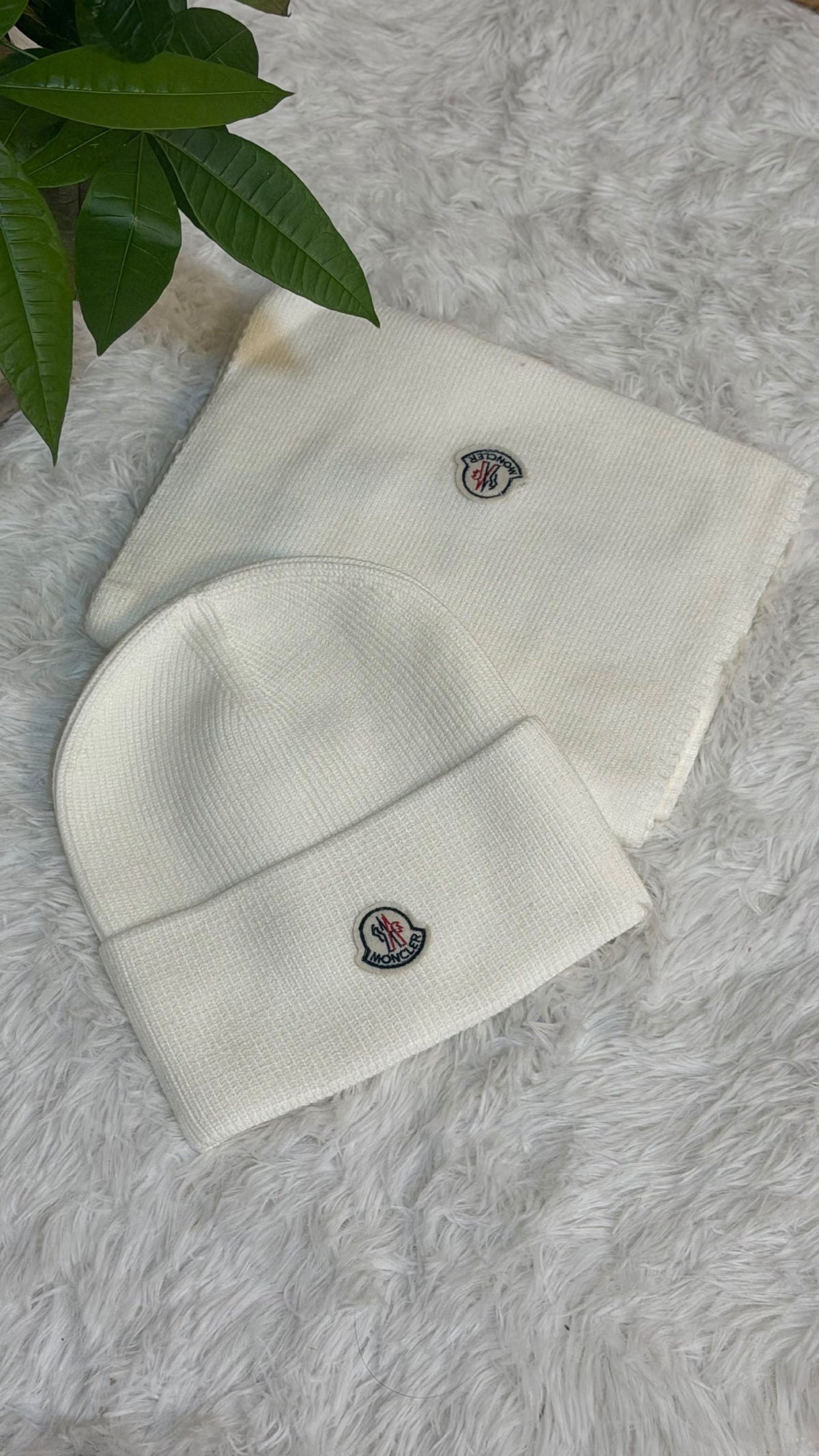 Moncler Scarf & Beanie - White, Navy, Brown