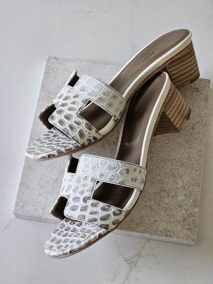 Hermes H-Strap Heels - White & Grey