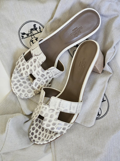 Hermes H-Strap Heels - White & Grey
