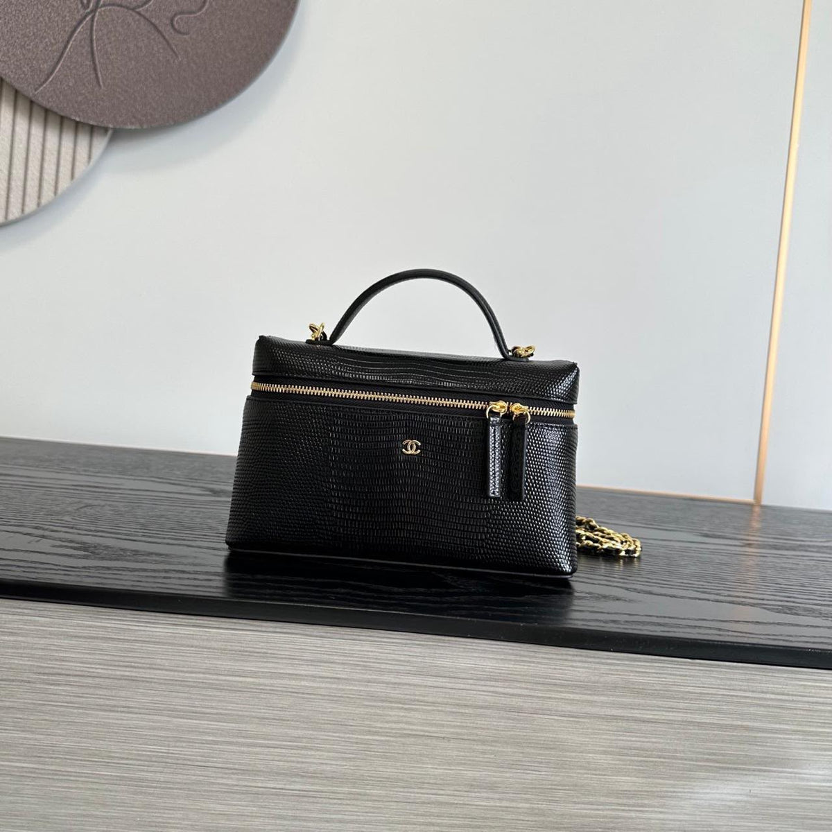 Chanel Handbag Textured Vanity - Black Embossed