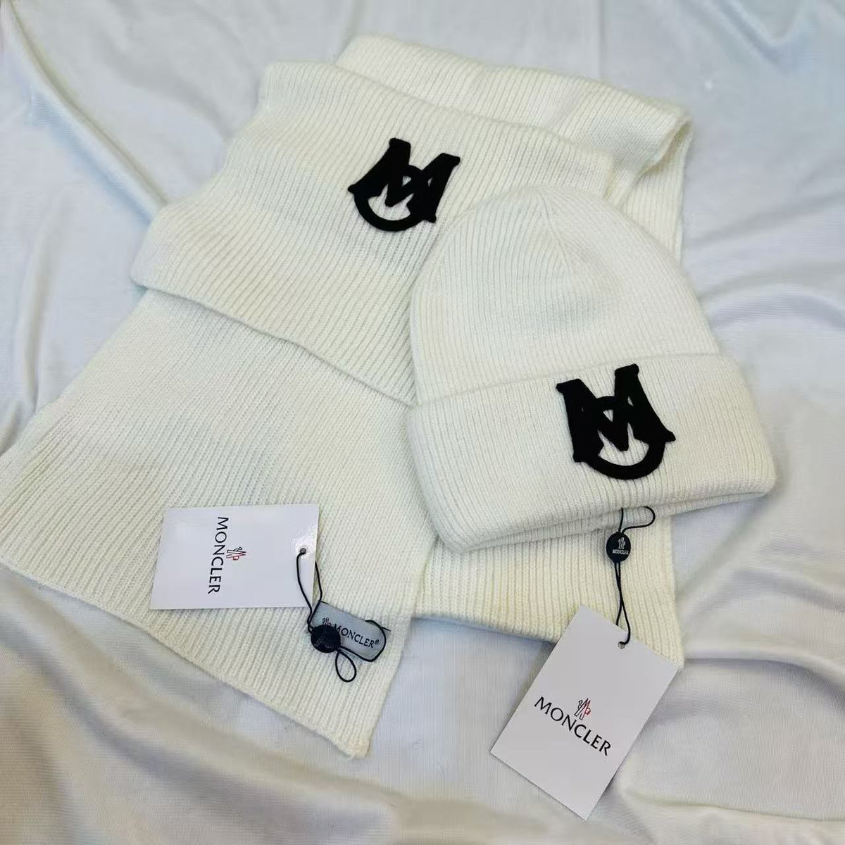 Moncler Scarf & Beanie - White