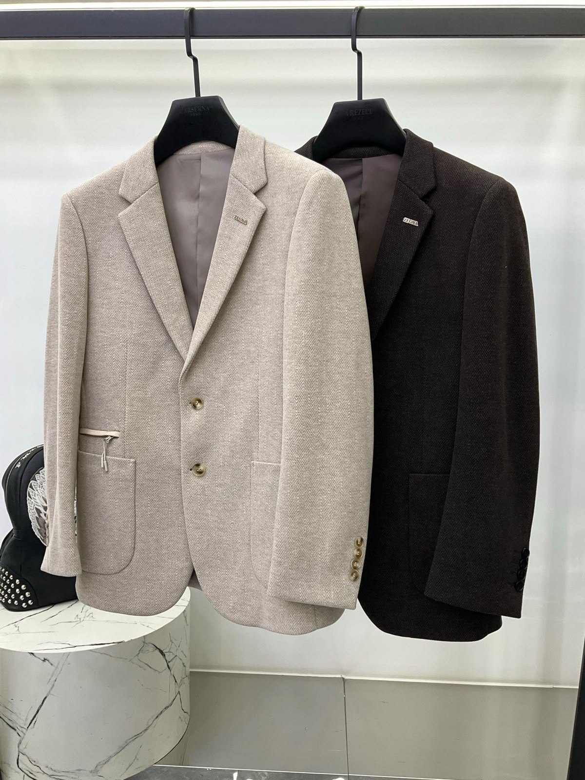 Zegna Herringbone Blazer - Beige, Brown