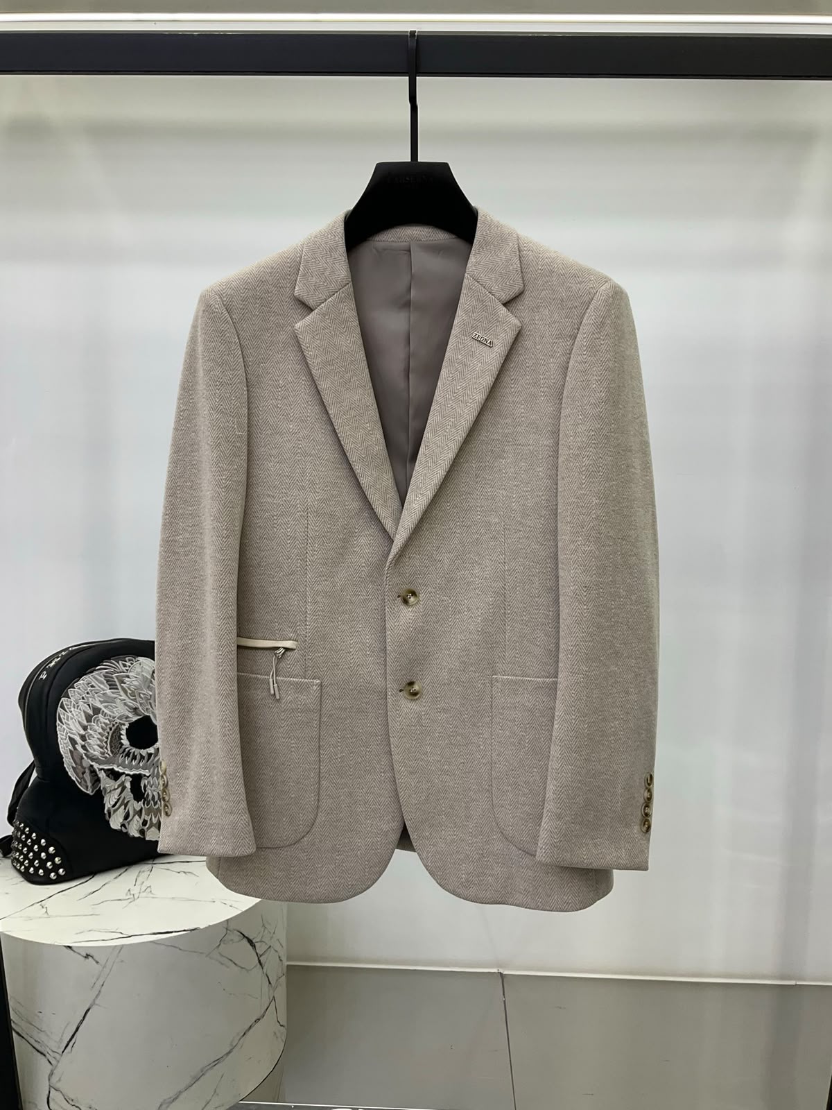 Zegna Herringbone Blazer - Beige, Brown