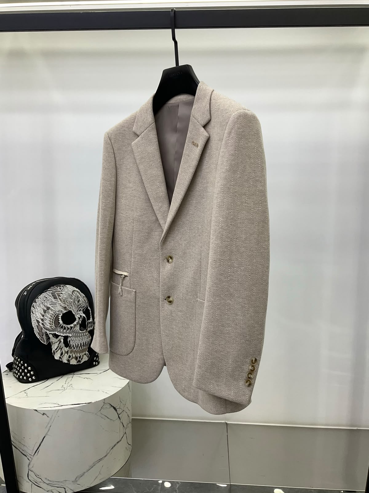 Zegna Herringbone Blazer - Beige, Brown