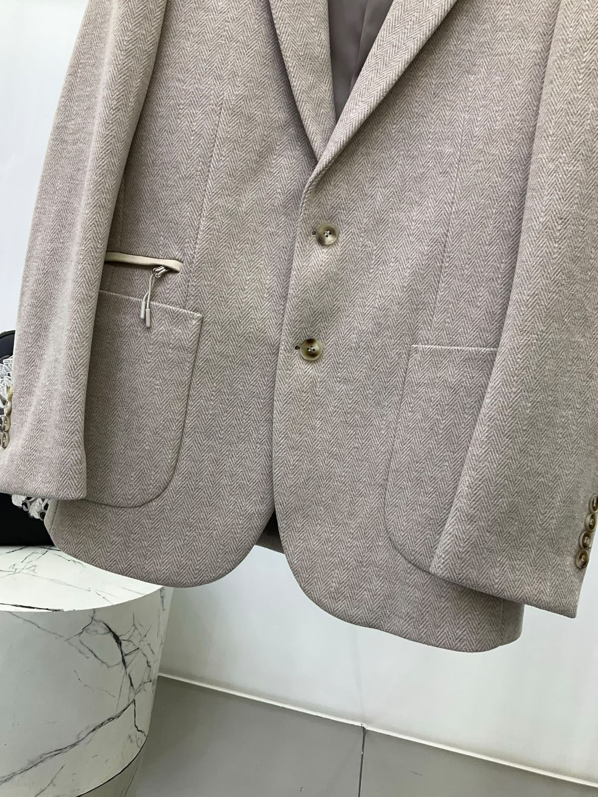 Zegna Herringbone Blazer - Beige, Brown