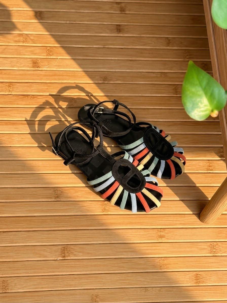 Hermes Cage Slippers - Black & Multi
