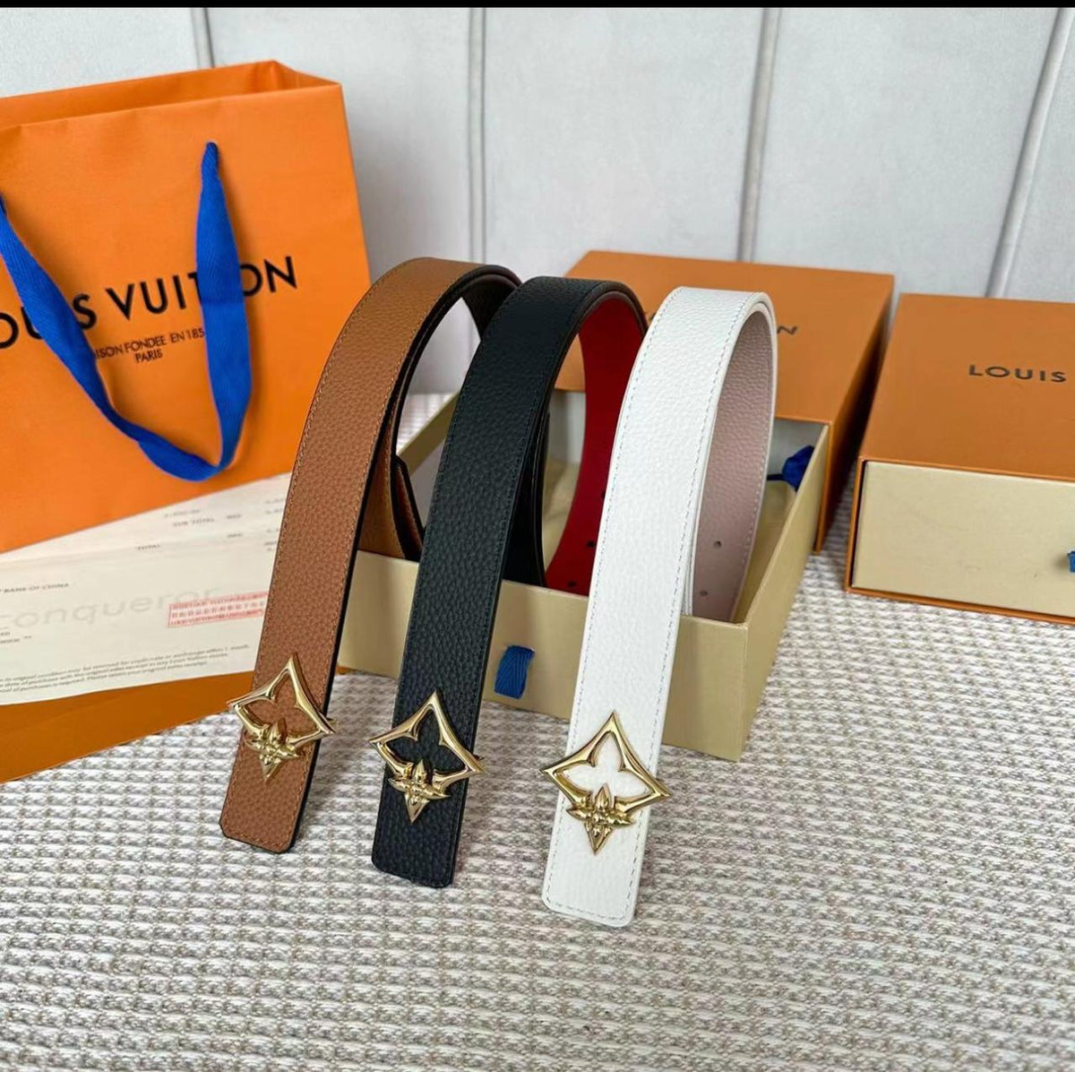 Louis Vuitton Star Buckle Belt - White, Black, Brown