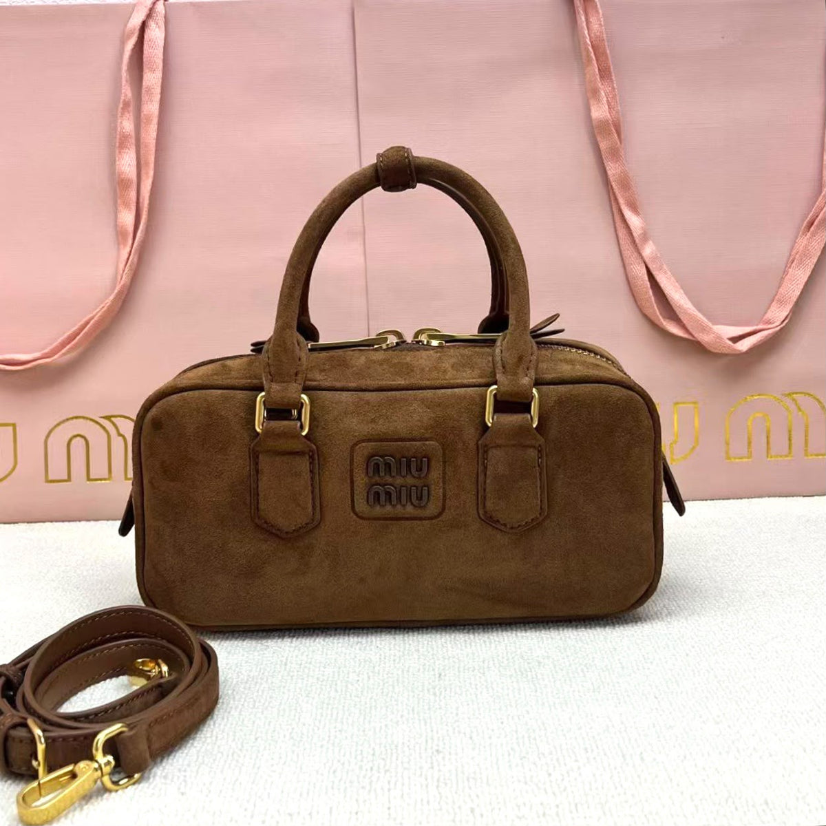 Miu Miu Handbag - Dark Brown Suede Embossed