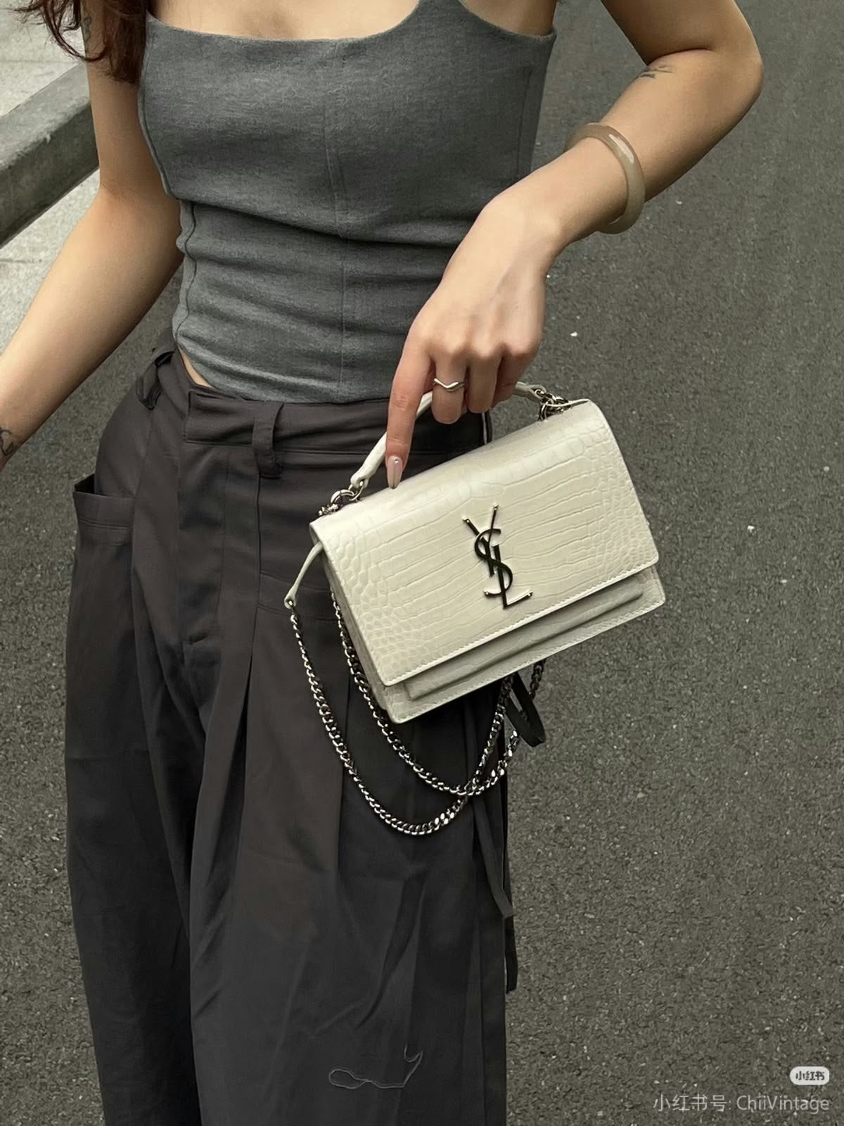 Saint Laurent Shoulder Bag - White Embossed