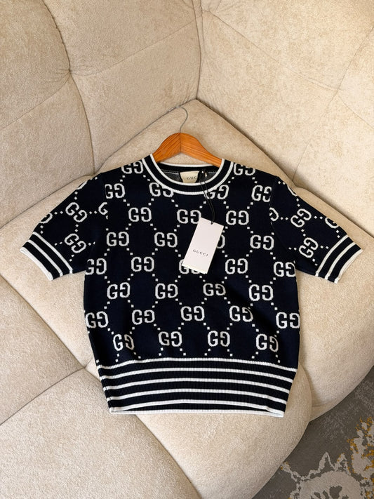 Gucci Large-Motif Knitted T-Shirt - Navy