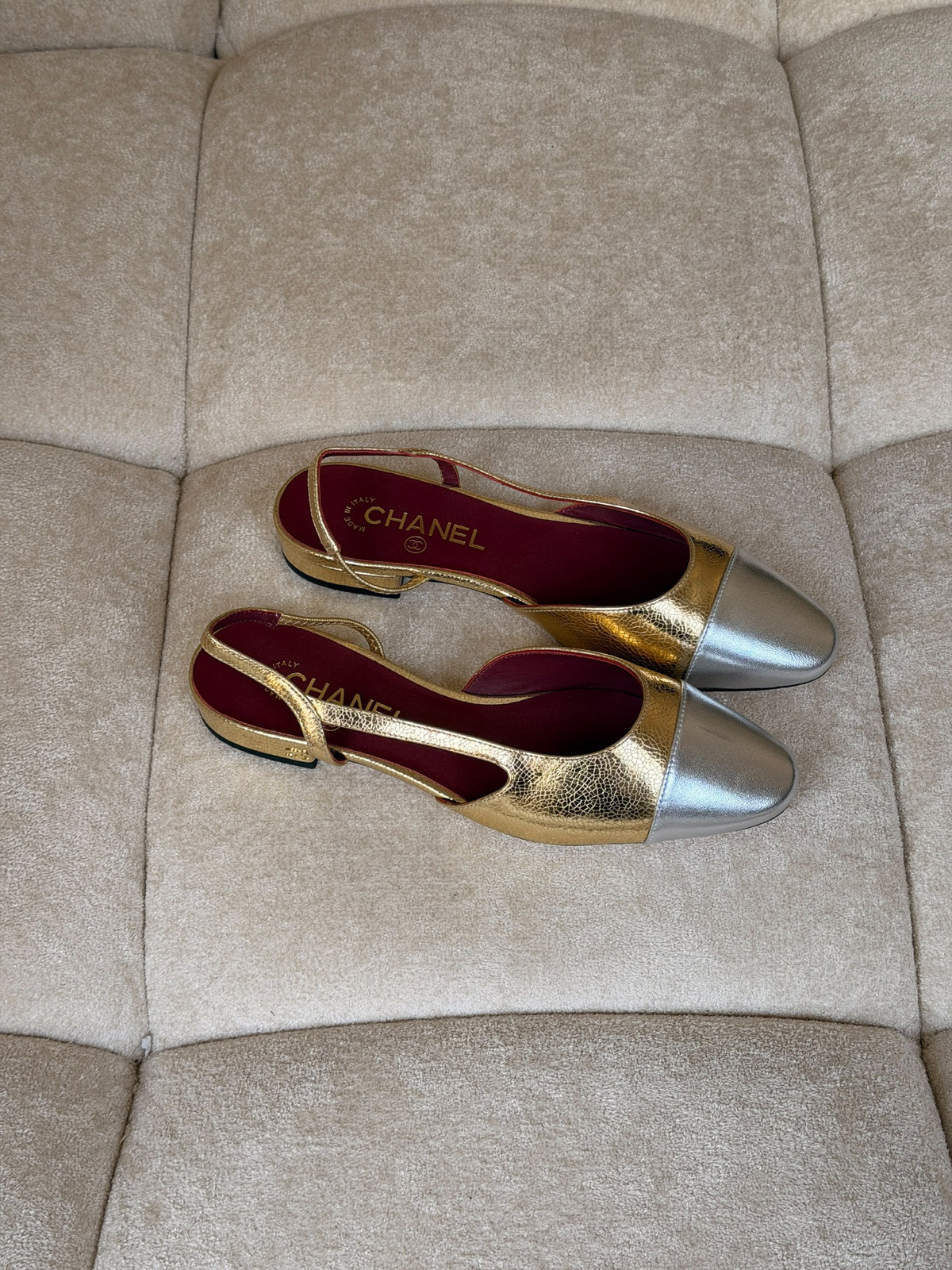 Chanel Slingback Heels - Gold & Silver